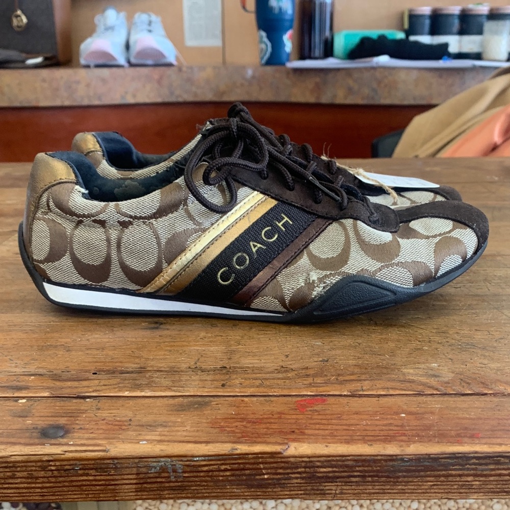 Coach Signature Brown and Gold Sneakers